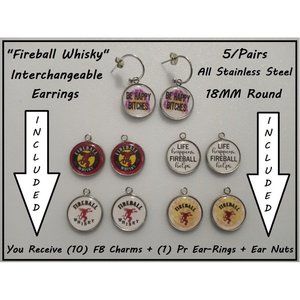NEW Fireball Whiskey Party Fun Interchangeable Charm Earrings- 5 Pairs in Set